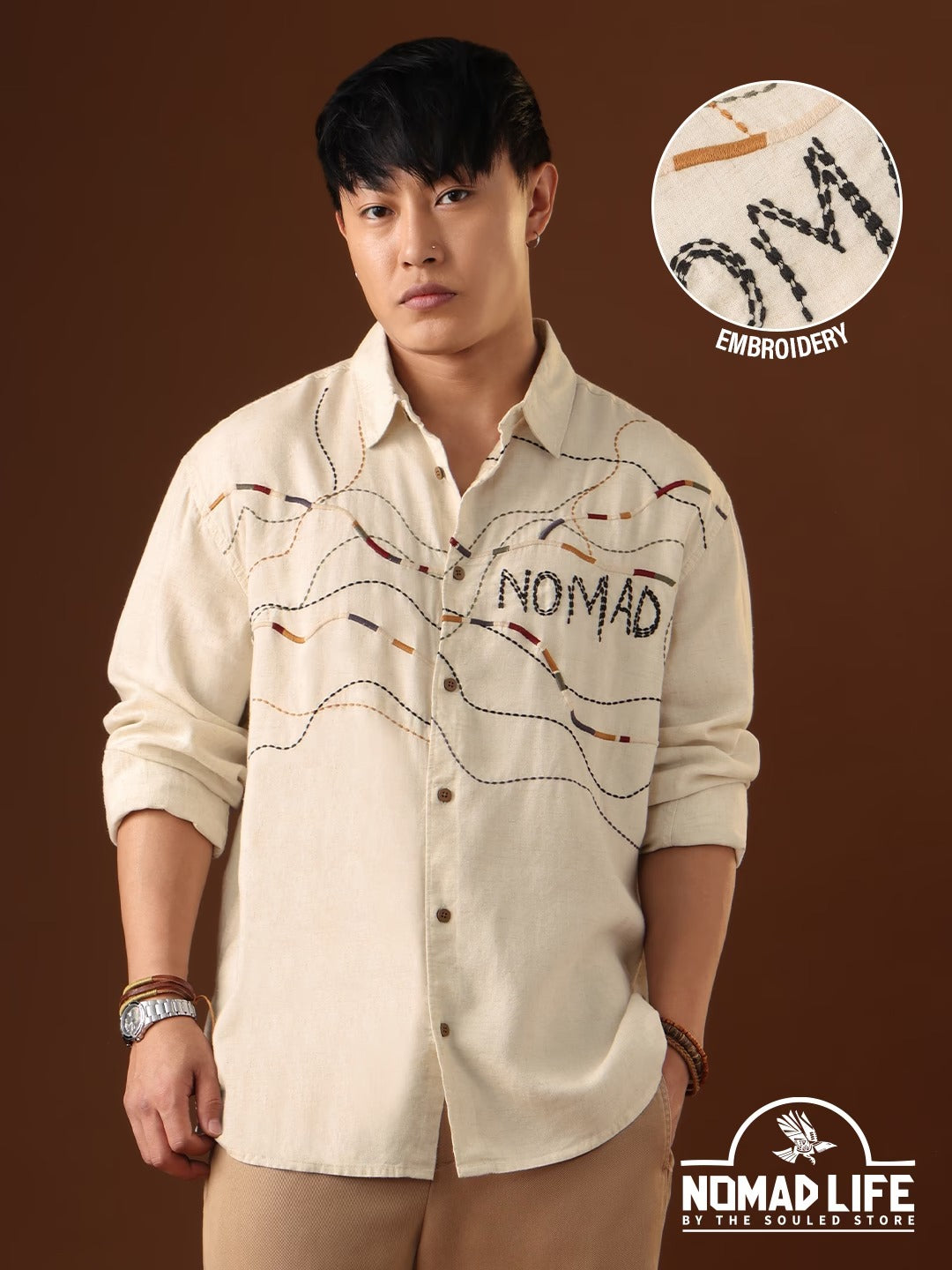 Shonics Men's Minimal Embroidered Oversized Casual Full Sleeve Shirt – Premium Cotton Blend Designer Shirt for Men