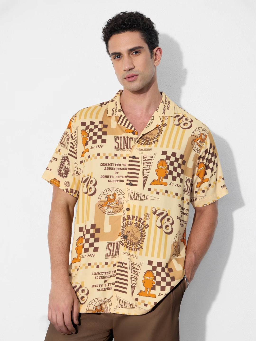 Shonics Men's Cartoon Graphic Printed Oversized Cuban Collar Half Sleeve Shirt – Premium Casual Summer Resort Shirt