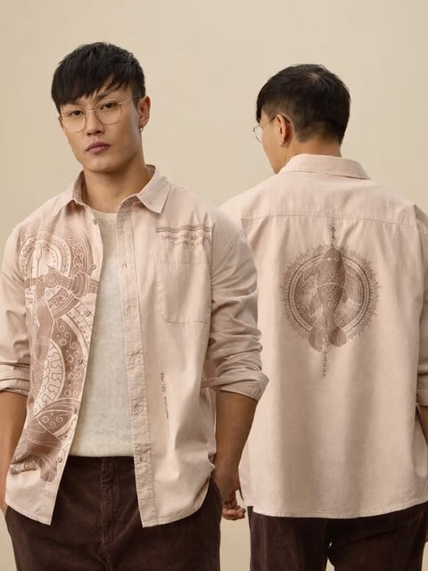 Shonics Men's Nordic Warrior Graphic Printed Oversized Casual Shirt – Premium Full Sleeve Cotton Blend Button-Down Shirt